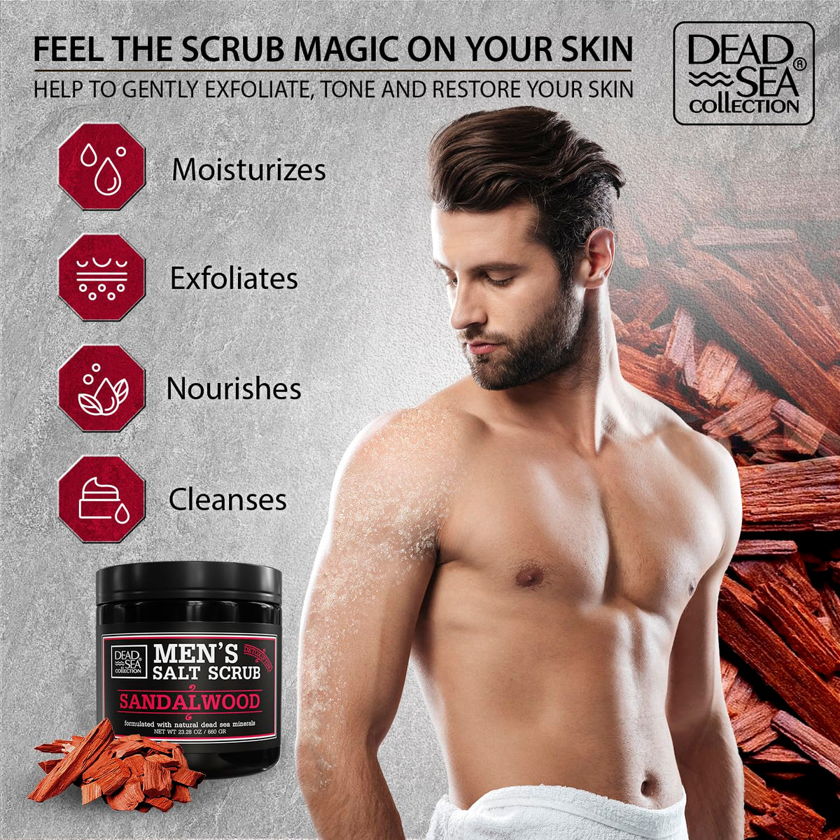 Dead Sea Collection open jar close-up reveals gritty moisturizing texture