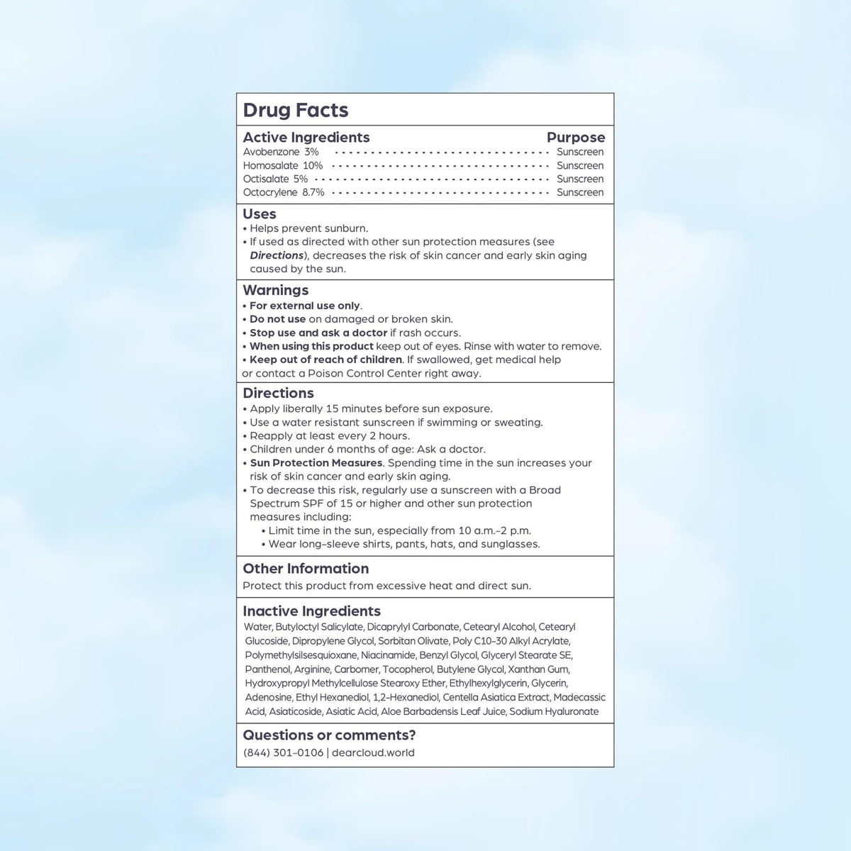 dearcloud label closeup showing key soothing vegan ingredients