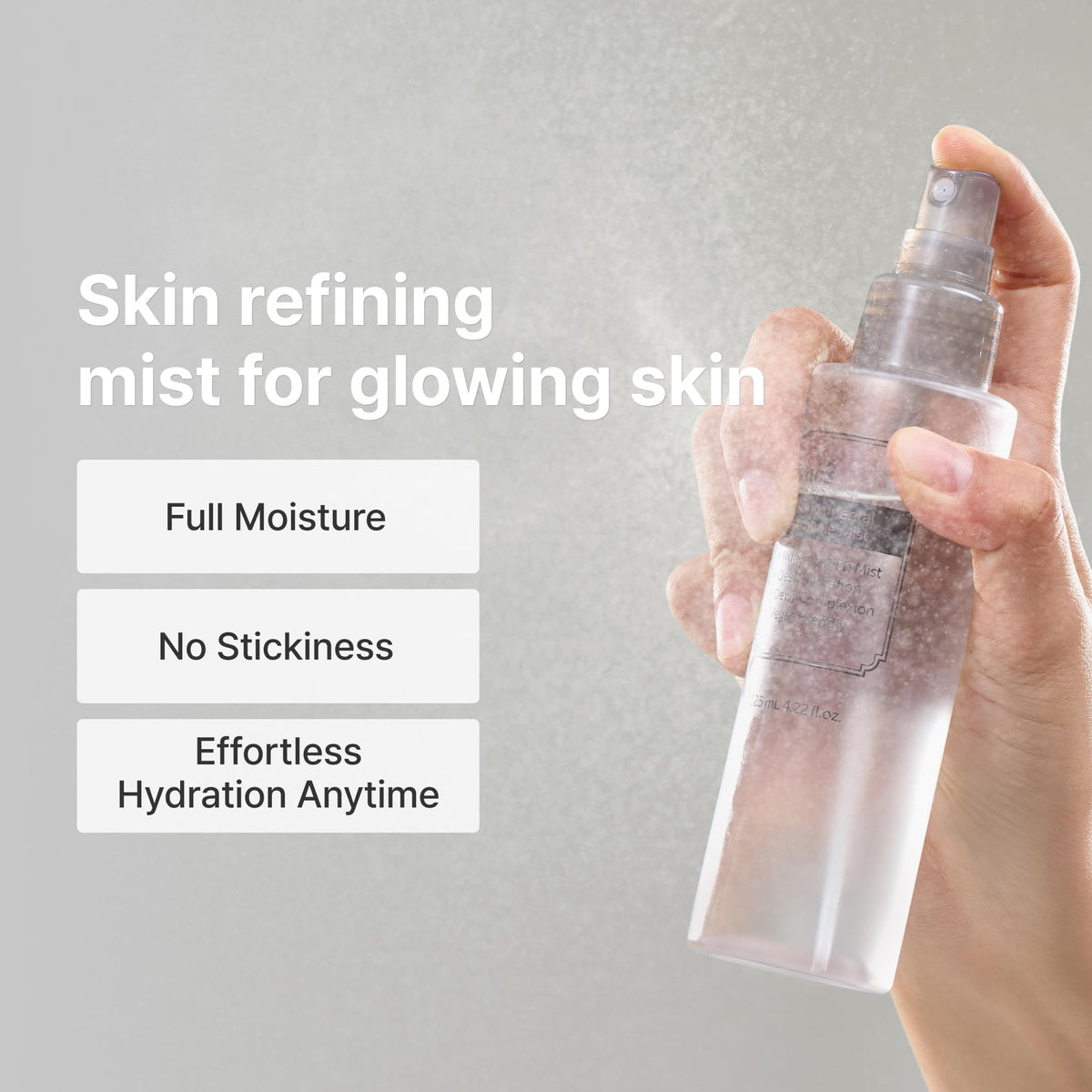 DearKlairs fine-mist spray in action delivering even hydrating coverage