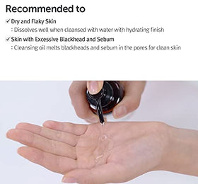 DearKlairs texture drop of black oils showing silky consistency for effective makeup removal