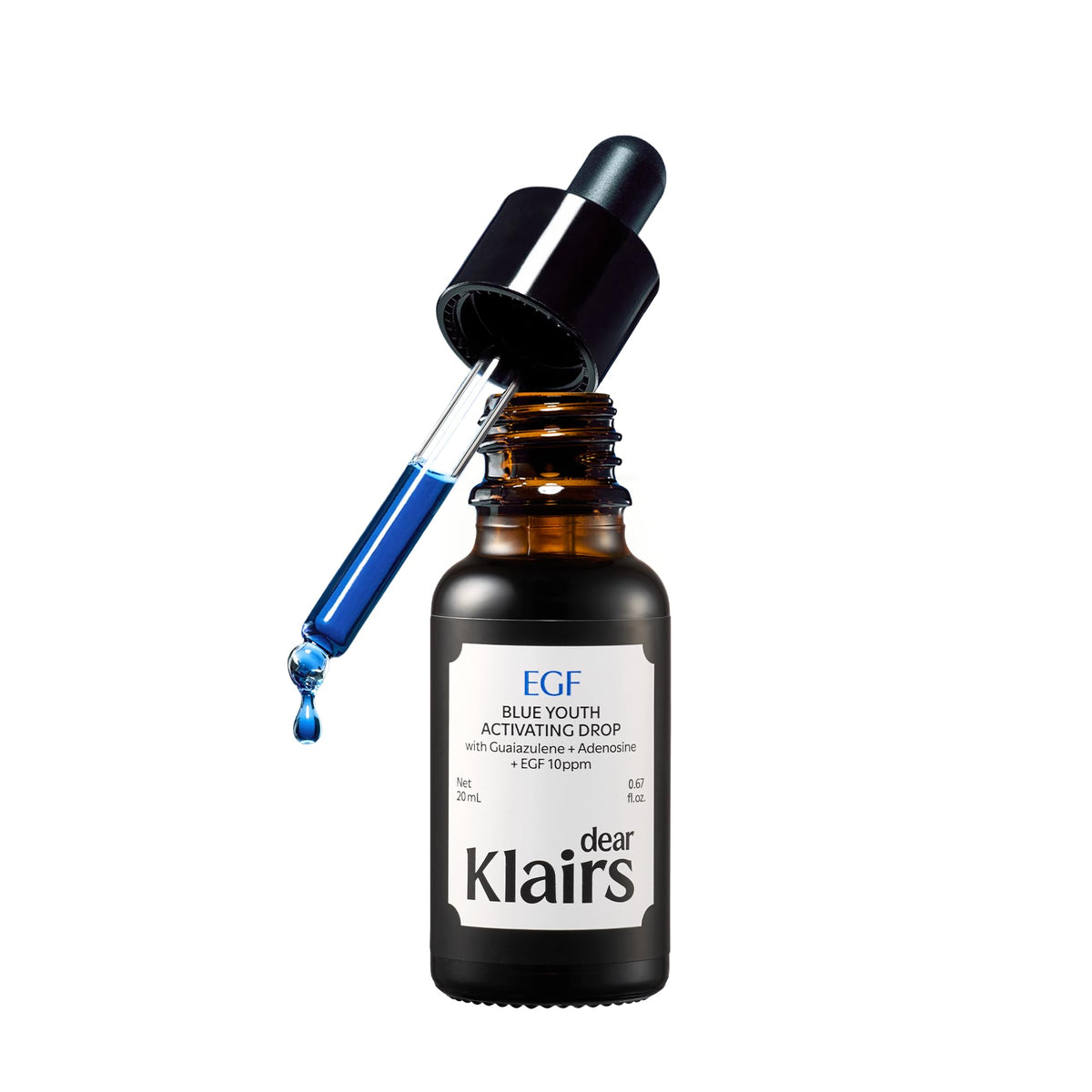 DearKlairs front packaging showing bottle and branding, conveys clinical calm