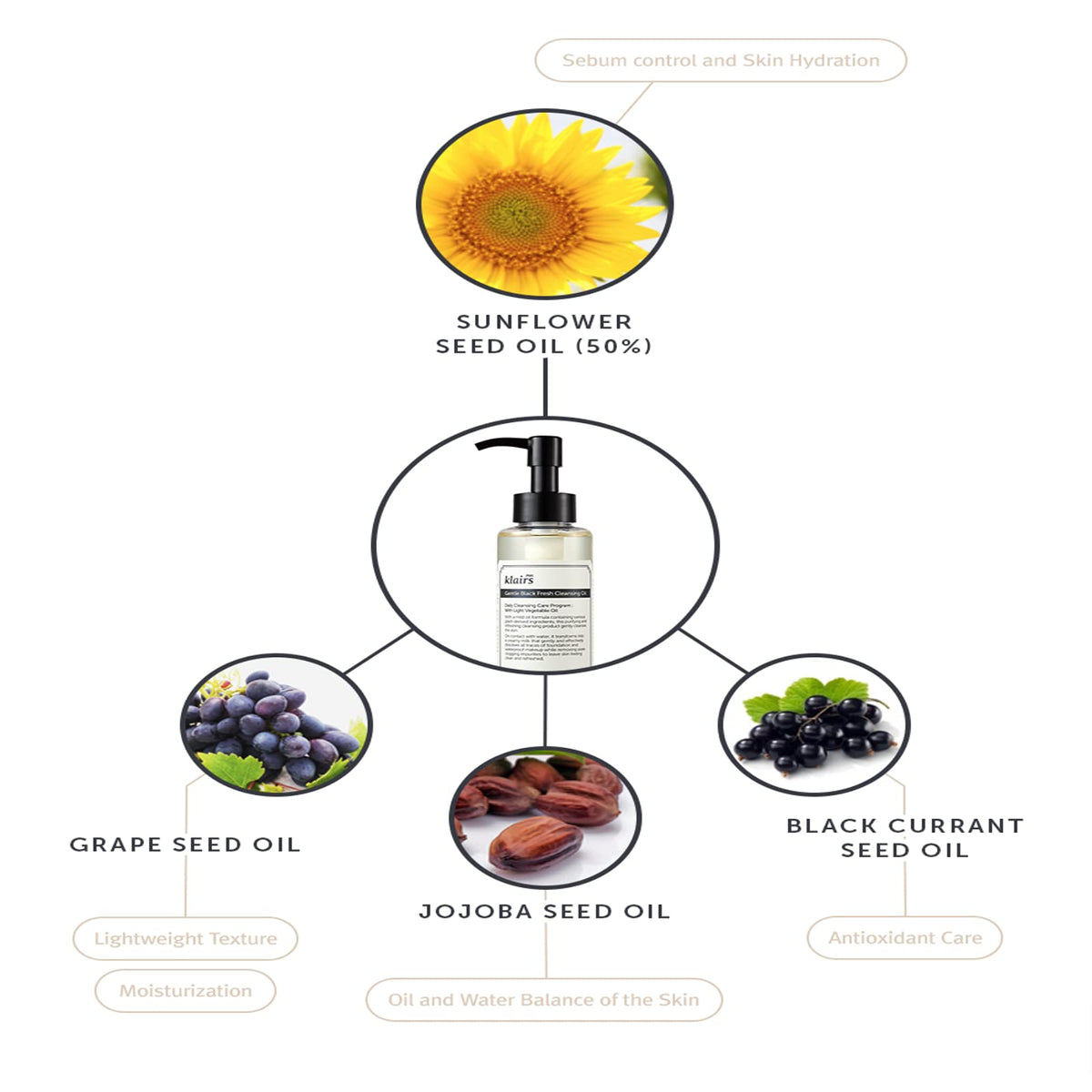 DearKlairs arrangement of plant oils showing natural ingredient antioxidant benefit
