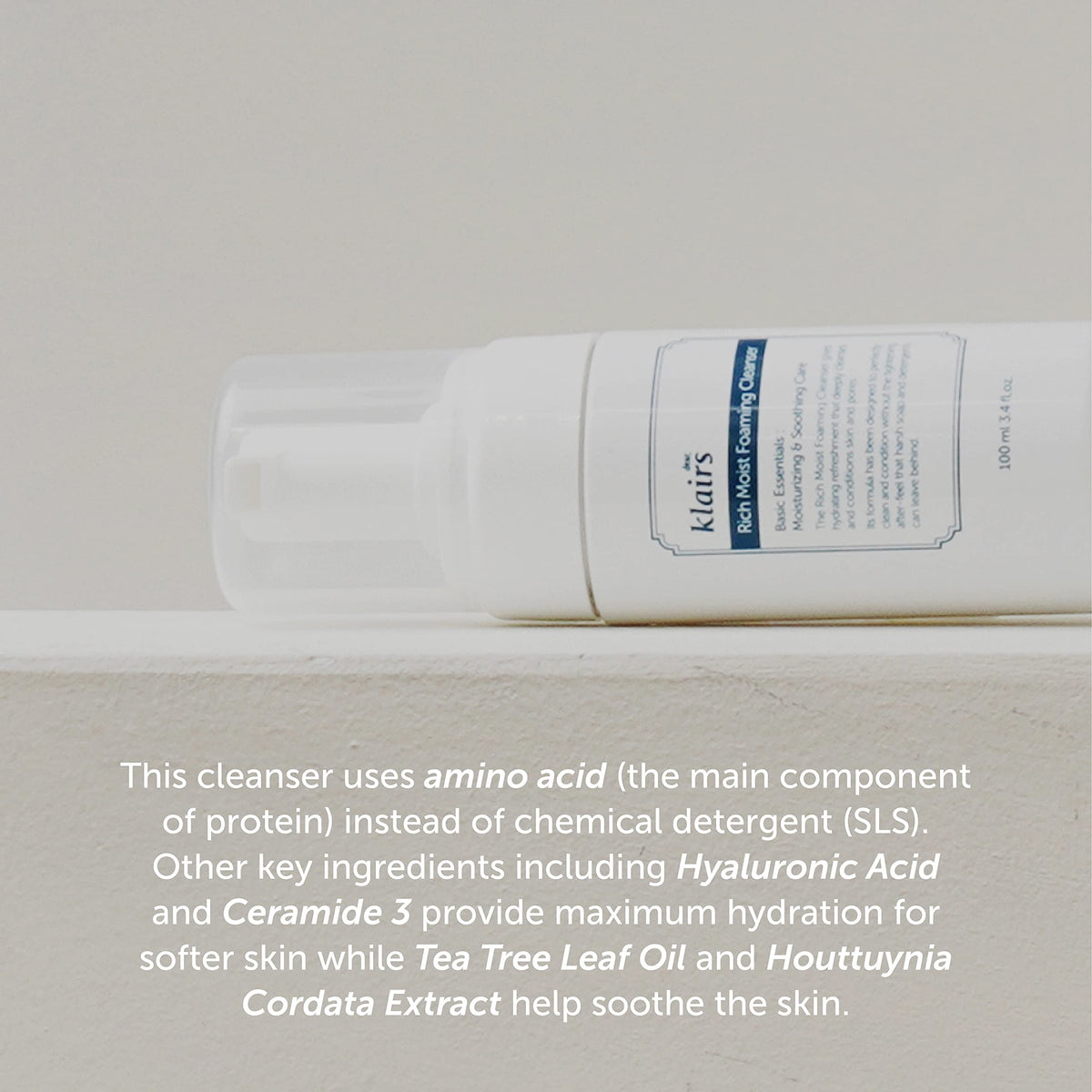 DearKlairs foam texture close-up demonstrating gentle lather for hydrating cleanse
