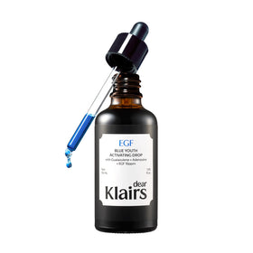 DearKlairs front packaging showing blue youth activating drop benefits