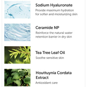 DearKlairs ingredients label highlighting amino acids, hyaluronic acid and ceramide benefit