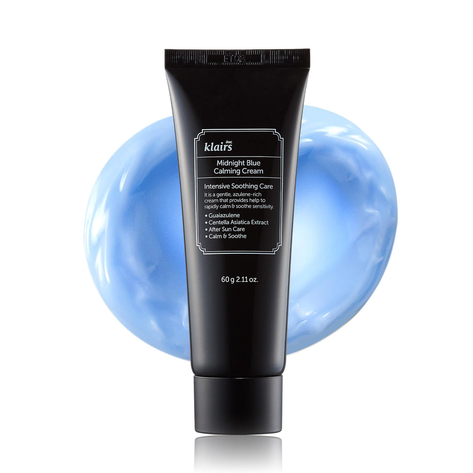 DearKlairs jar front view showing calming blue cream and clear branding benefit: visible redness relief
