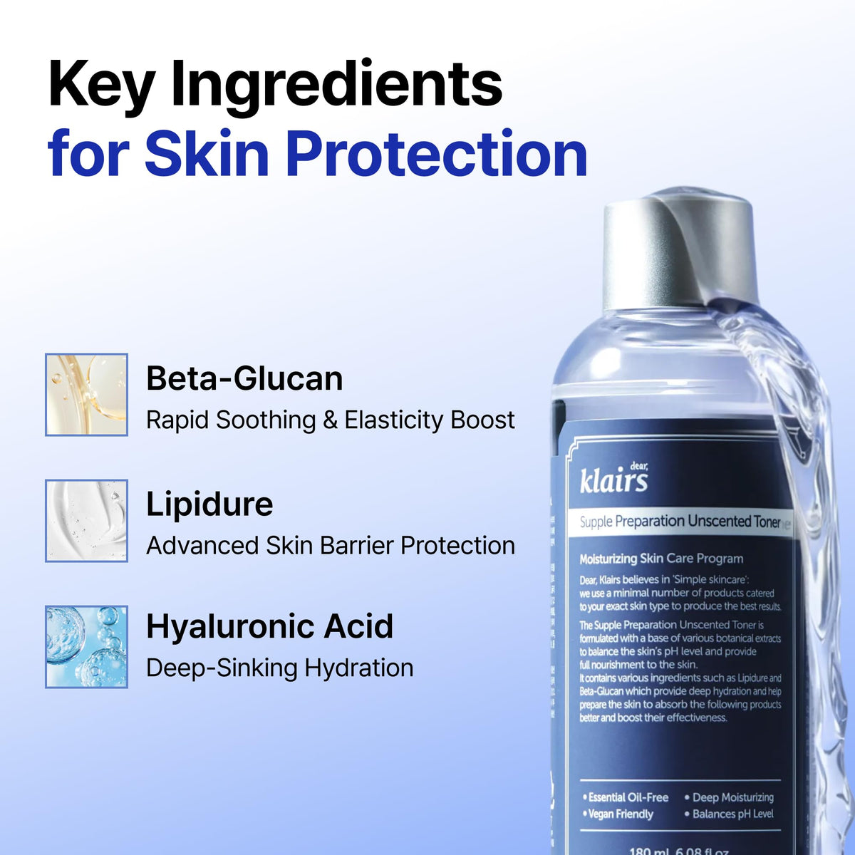 DearKlairs clear label showing key ingredient list and gentle formulation