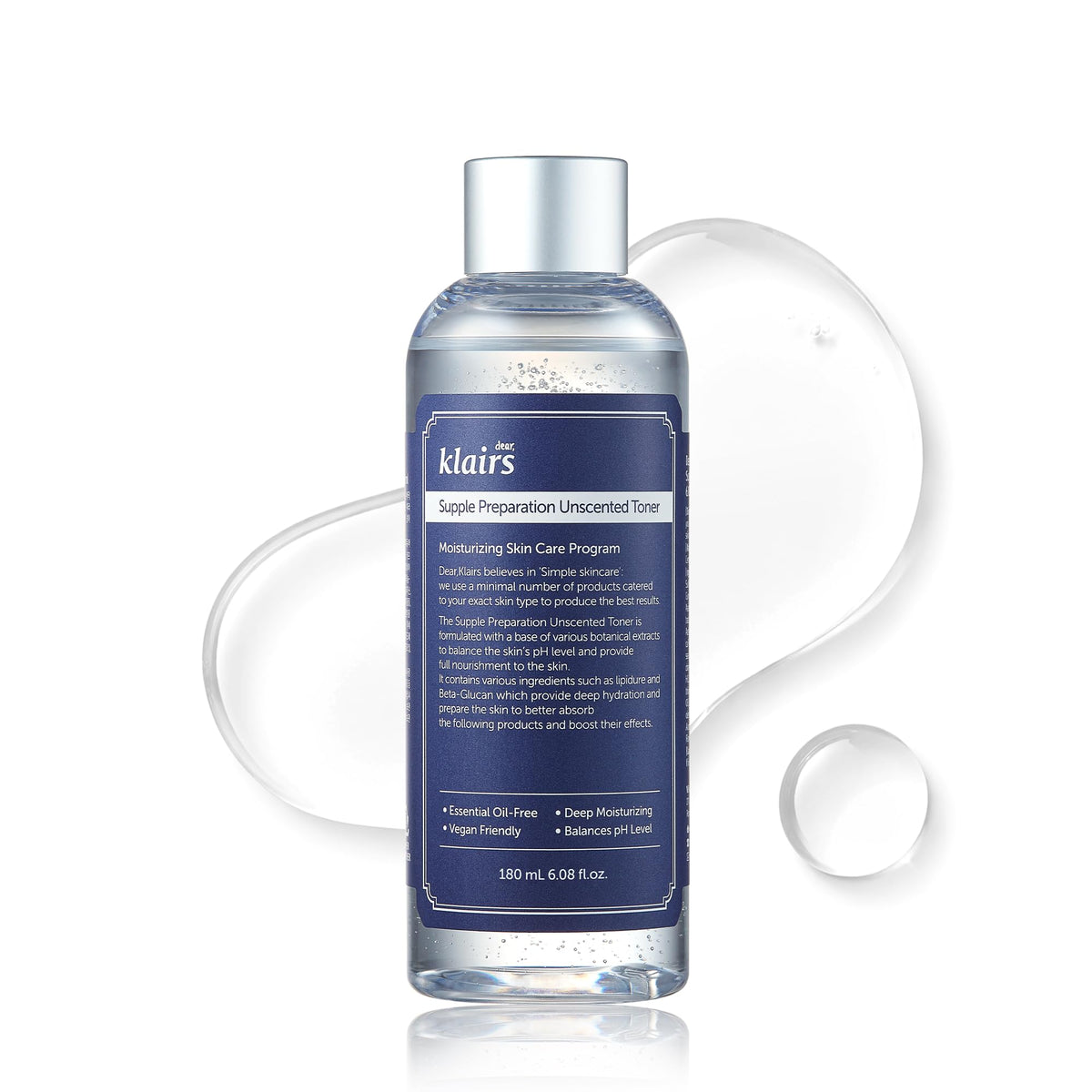 DearKlairs front bottle showing clean, fragrance-free toner and calming benefit