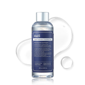 DearKlairs front bottle showing clean, fragrance-free toner and calming benefit
