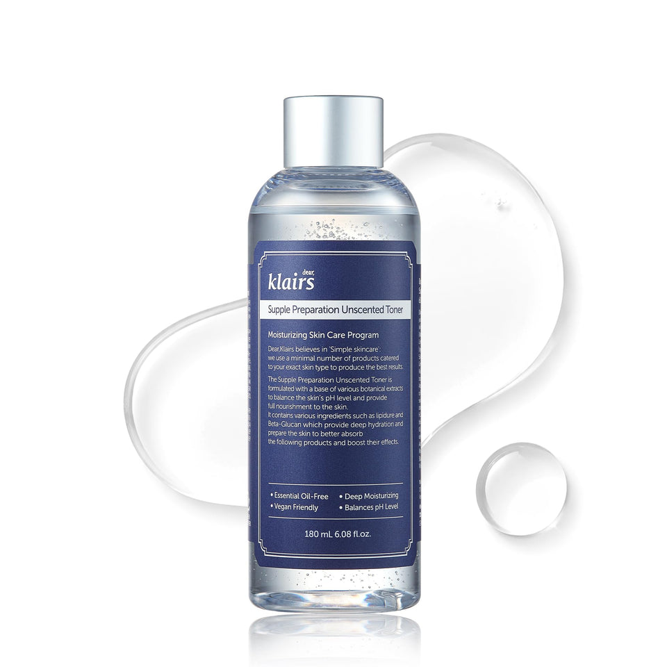DearKlairs front bottle showing clean, fragrance-free toner and calming benefit
