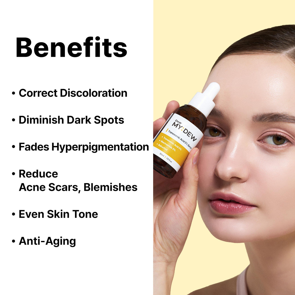 DearMYDEW label ingredients detail focusing on 5% tranexamic acid and niacinamide benefit