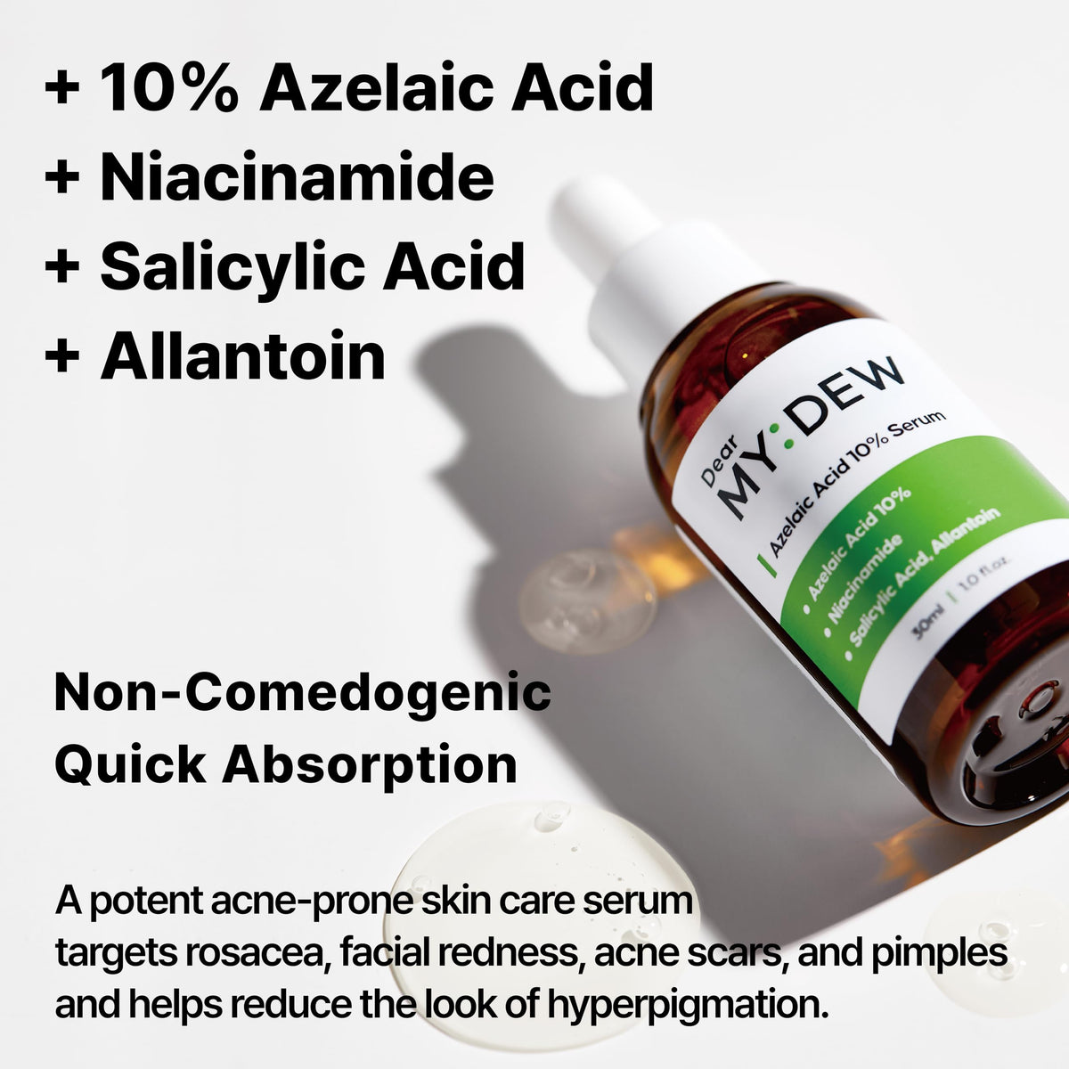 DearMYDEW serum texture close-up demonstrating lightweight absorption