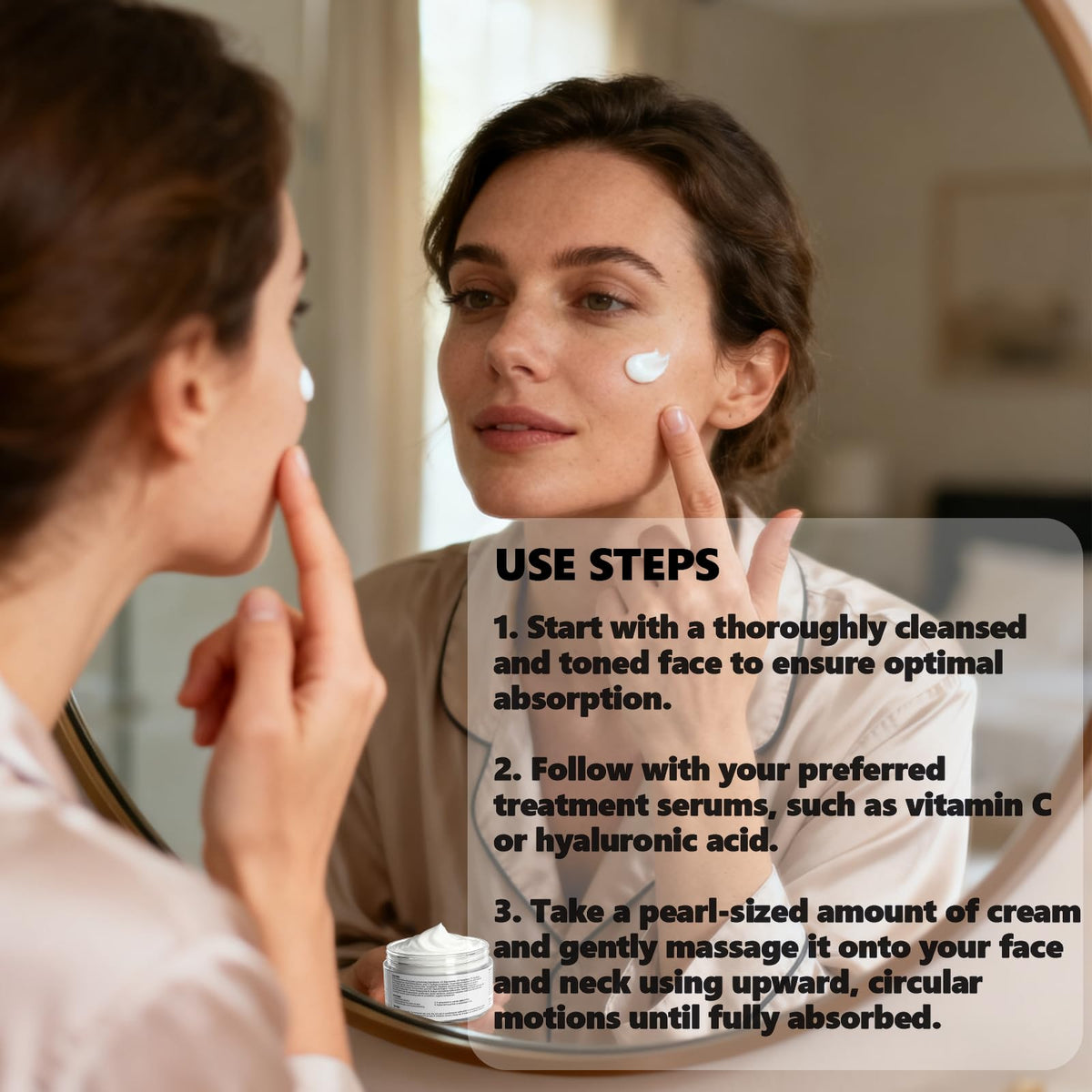 DEBAIY on bathroom shelf in routine setting conveying daily use