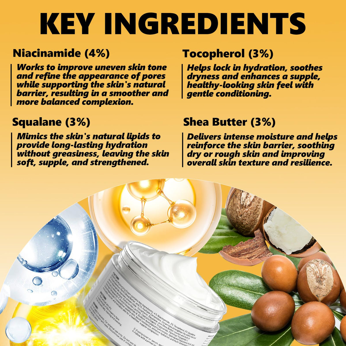 DEBAIY ingredients display with niacinamide ceramides percentages shown