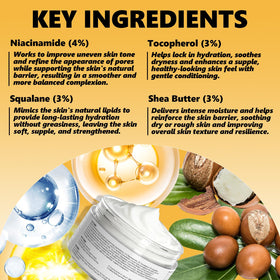 DEBAIY ingredients display with niacinamide ceramides percentages shown