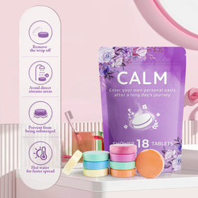 DeckTheHalls shower tablet activated on floor producing fragrant steam for relaxation