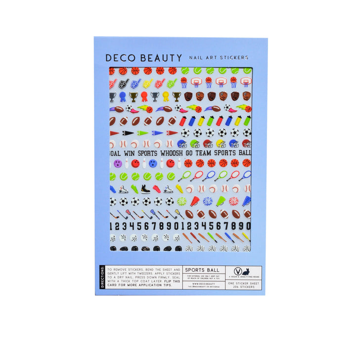 Deco Beauty front packaging showing sports ball sticker sheet and benefits