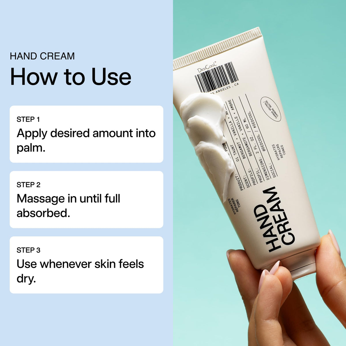 DedCool cream texture close-up highlighting smooth, fast-absorbing formula benefit