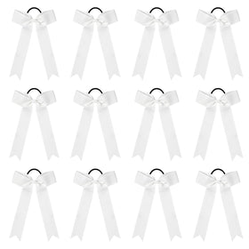 DEEKA front view of 12 white cheer bows showing neat packaging and team-ready look