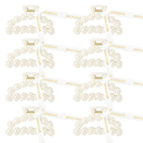 DEEKA front view of eight pearl clips, elegant gift presentation