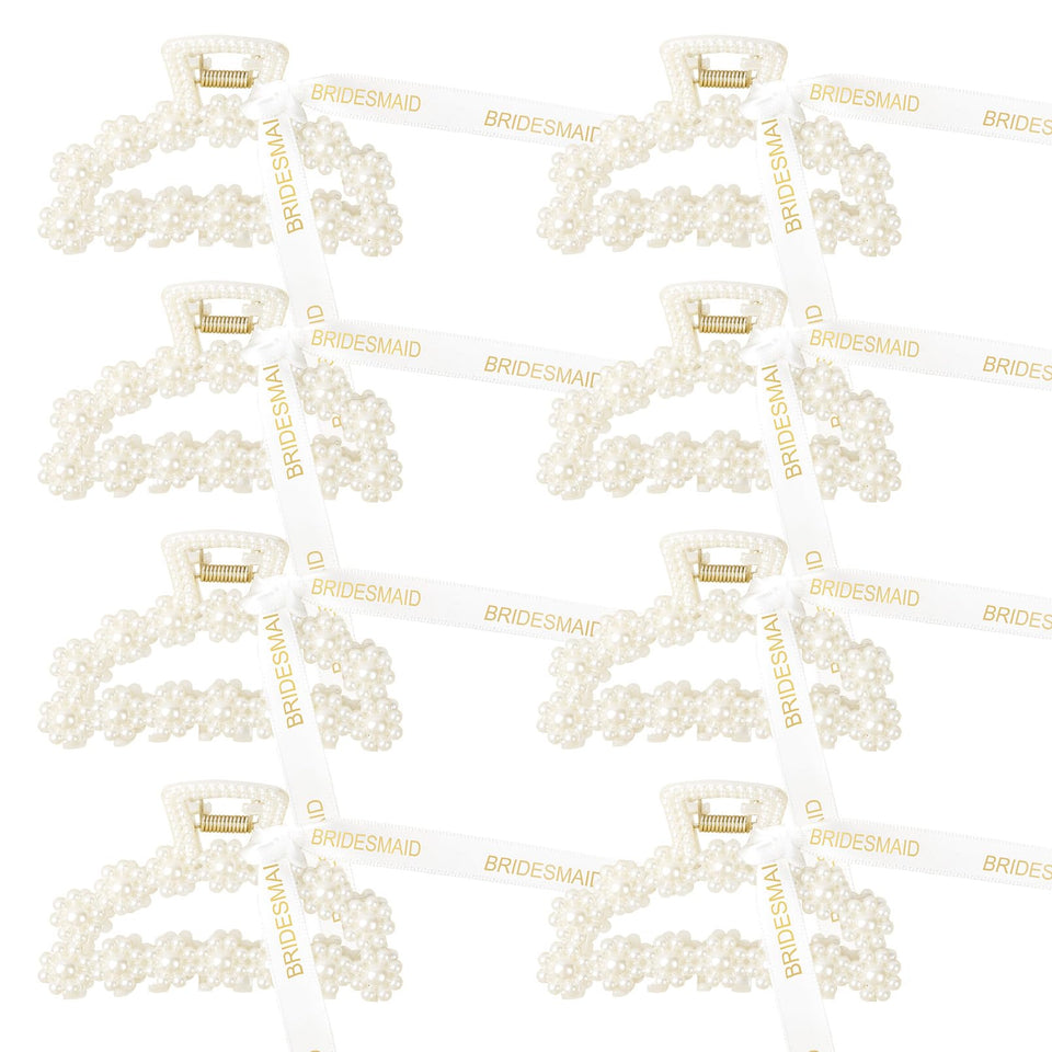 DEEKA front view of eight pearl clips, elegant gift presentation