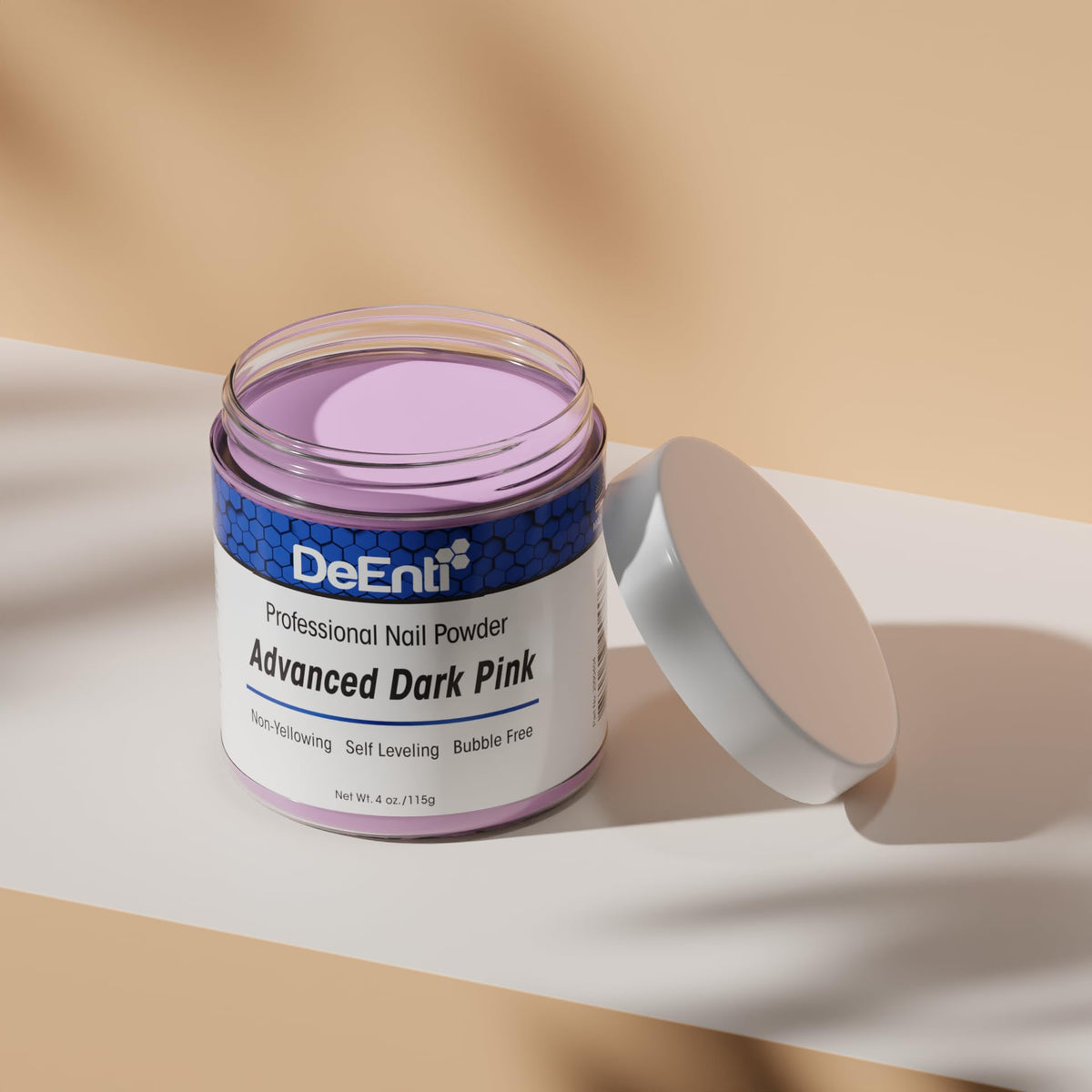 Finished nail extensions using DeEnti dark pink, durable and salon-smooth finish