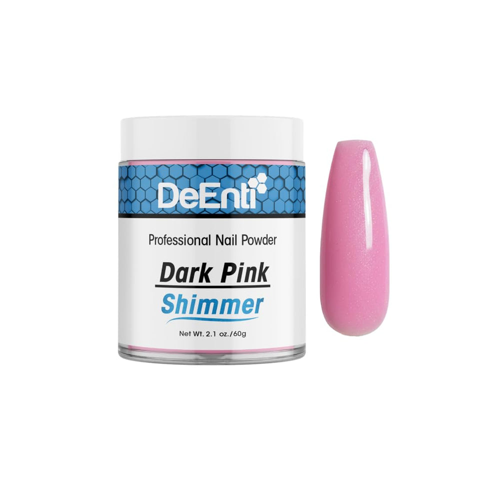 DeEnti front packaging showing 2oz jar and dark pink shimmer, highlights professional finish