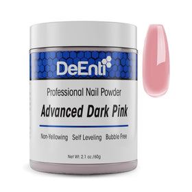 DeEnti jar front view showing dark pink powder and clear labeling for salon use