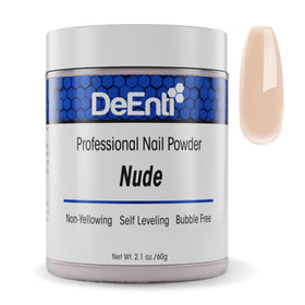 DeEnti jar front view showing nude acrylic powder and professional finish