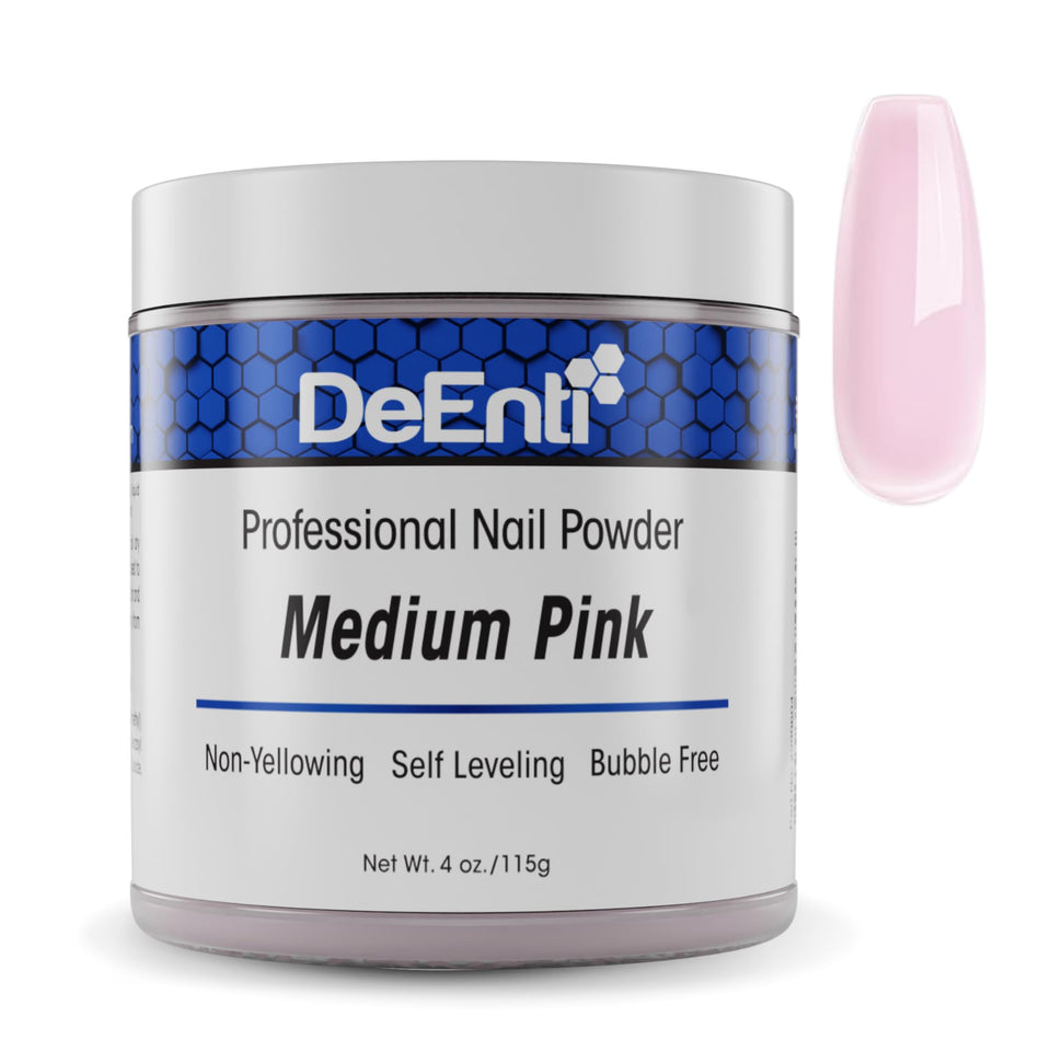 DeEnti jar front view showing medium pink shade and professional finish benefit