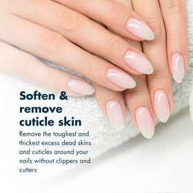 DeEnti gel texture close-up demonstrating clingy formula for targeted softening