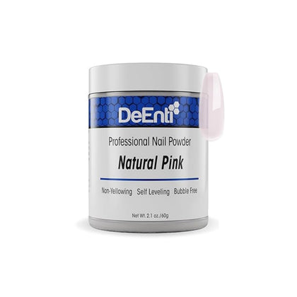 DeEnti jar front view showing natural pink powder and clear labeling benefit durability