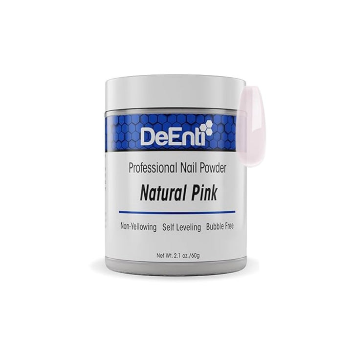 DeEnti jar front view showing natural pink powder and clear labeling benefit durability