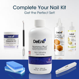 Set of finished acrylic nails created with DeEnti Nomma Plus highlighting non-yellowing color