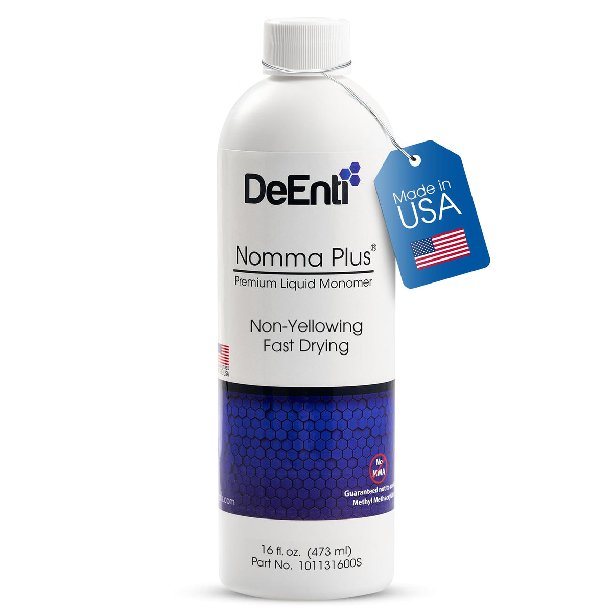 DeEnti Nomma Plus front bottle showing professional 16oz packaging and clear finish benefit