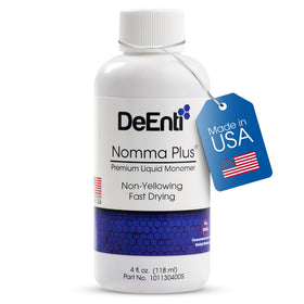 DeEnti Nomma Plus front bottle showing professional 4oz packaging and clear monomer benefit