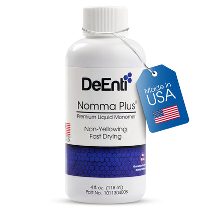 DeEnti Nomma Plus front bottle showing professional 4oz packaging and clear monomer benefit