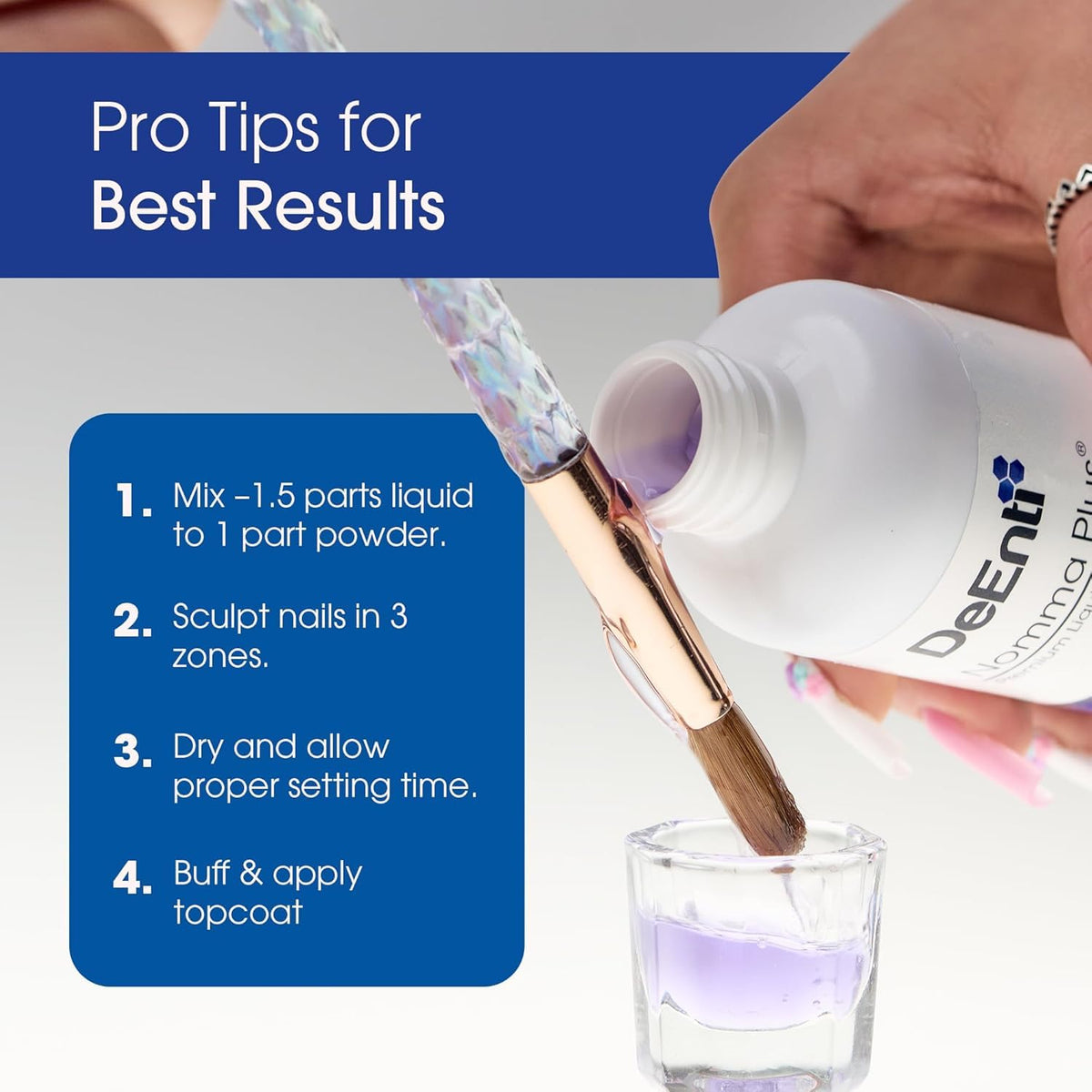 DeEnti Nomma Plus mixed bead with acrylic powder showing smooth sculpting consistency