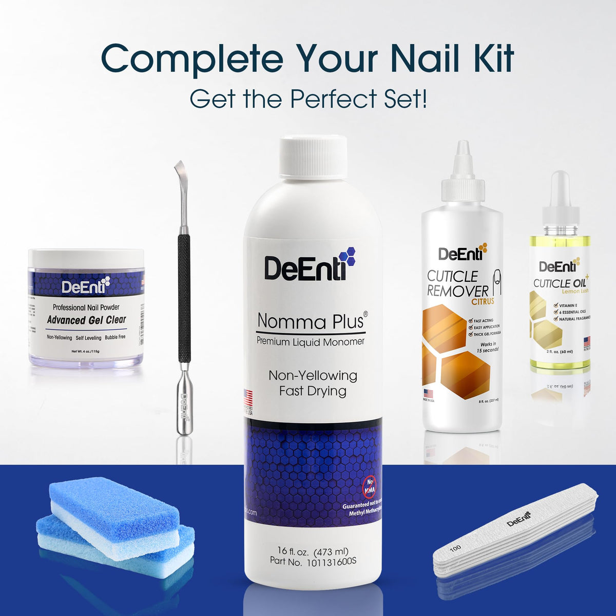Salon technician using DeEnti Nomma Plus on client nails showing professional, non-yellowing result