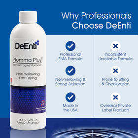 16oz DeEnti Nomma Plus next to ruler showing bottle scale for salon supply planning benefit
