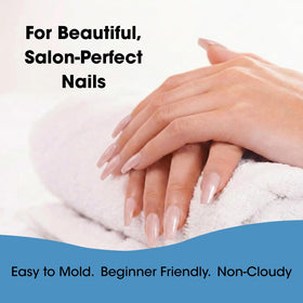 DeEnti sculpted nail detail showing carved extension and strong, chip-resistant finish benefit