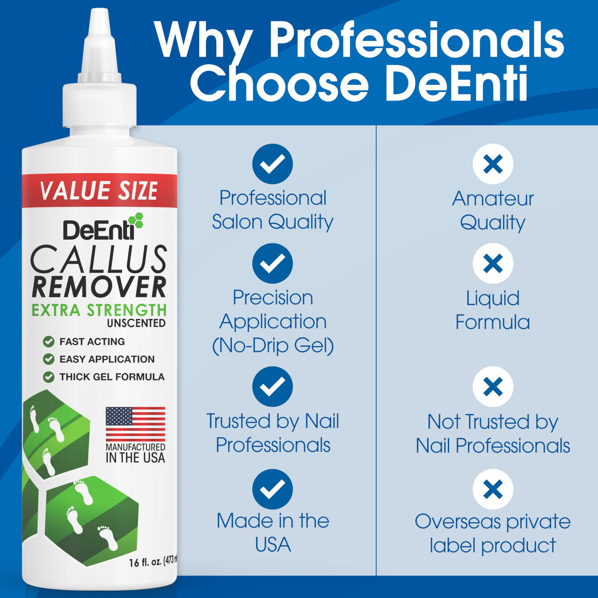 DeEnti bottle in hand size comparison showing 16oz salon-sized convenience