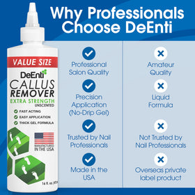 DeEnti bottle in hand size comparison showing 16oz salon-sized convenience