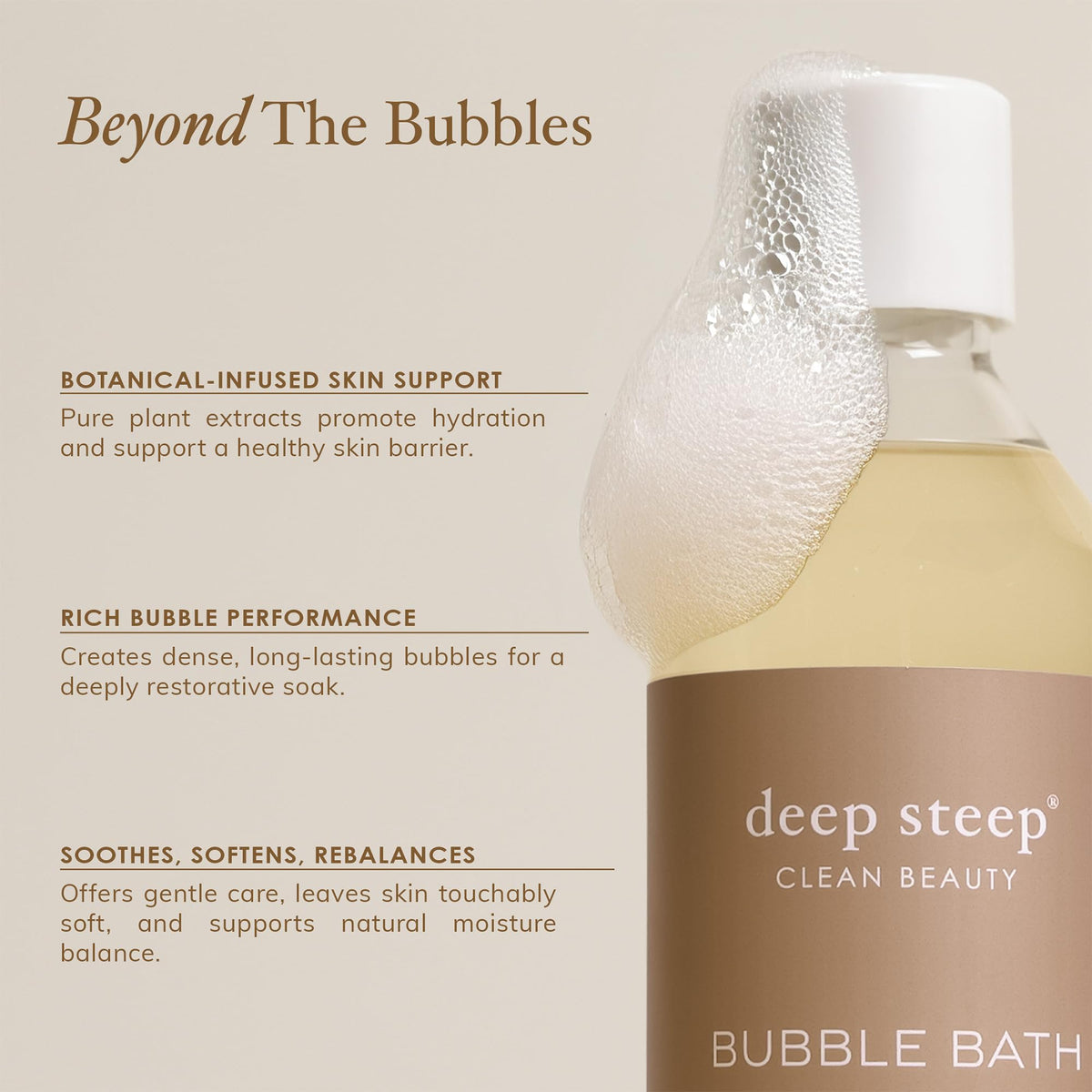 Deep Steep bottle beside tub in lifestyle scene promoting relaxation