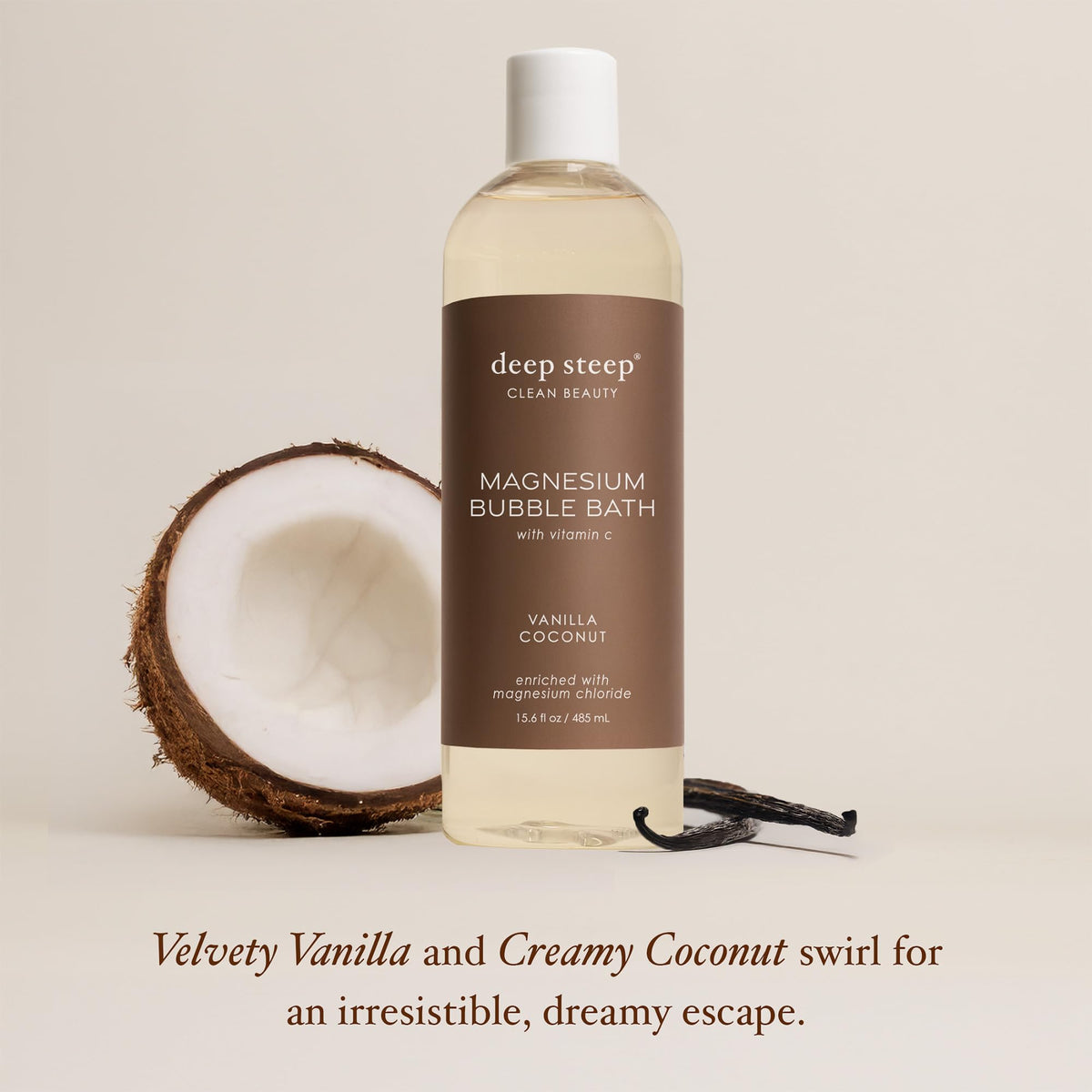 Deep Steep close-up label listing magnesium and plant oil ingredients for transparency