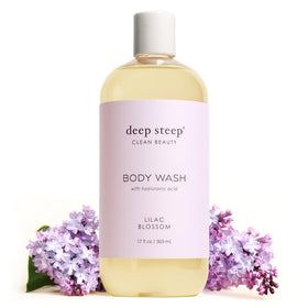 Deep Steep front bottle showing lilac scent and moisturizing benefit