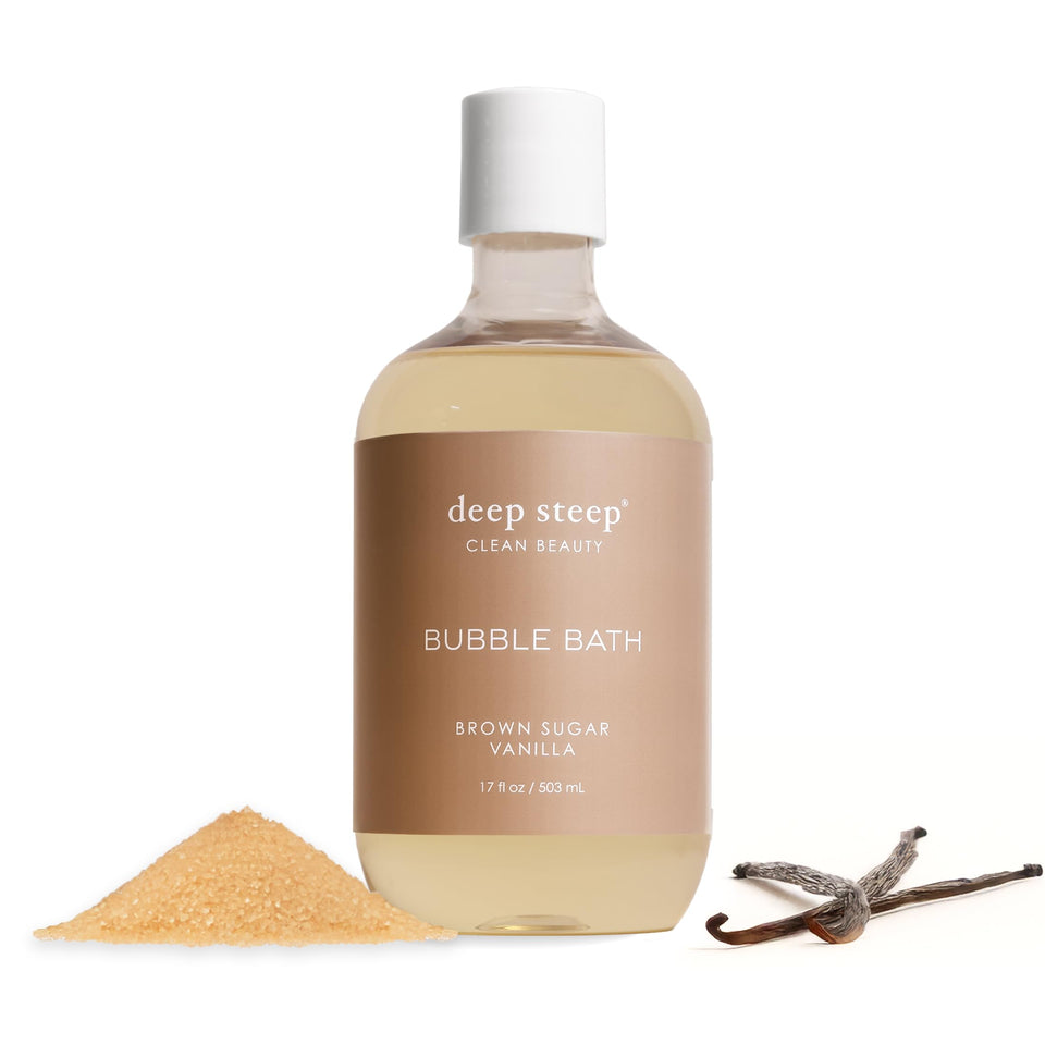 Deep Steep front bottle view showing clean formula and warm scent benefit