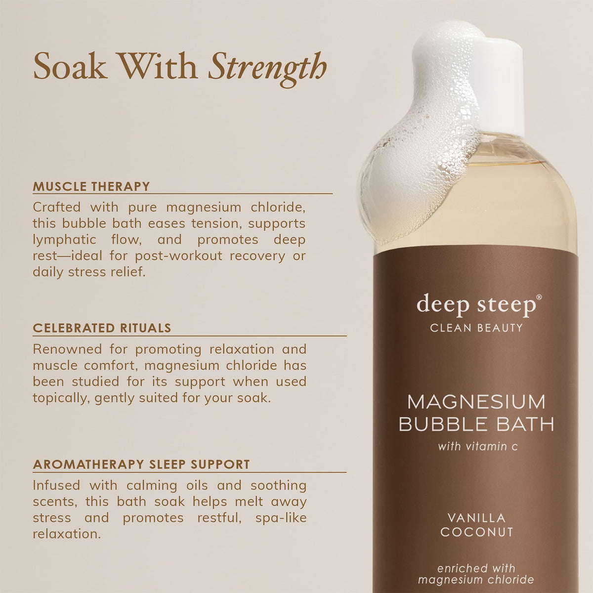 Deep Steep ingredient oils and aloe display highlighting nourishing coconut and argan oil benefits
