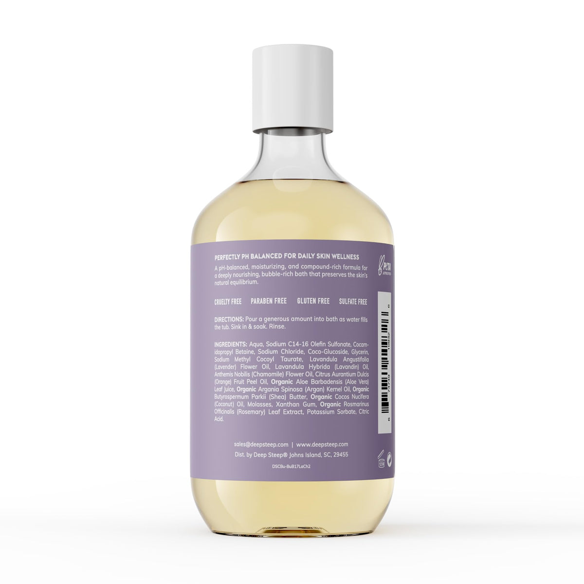 Deep Steep label close-up highlighting ingredients and hypoallergenic benefits
