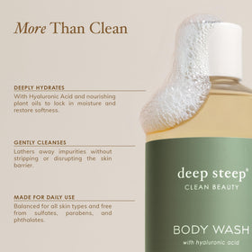 Deep Steep label detail highlighting clean-beauty claims and refreshing aroma benefit